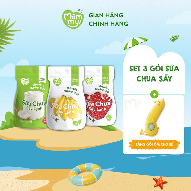[Tặng GỐI ÔM GÀ BÔNG] Combo 3 Gói Sữa chua sấy Mămmy (dâu, chuối, nguyên vị) 1 gói 20g