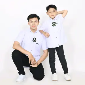 BOY MOM Putih Pendek Poplin Kemeja Polos Couple Ayah Dan Anak Warna Putih Lengan Pendek Katun Poplin Ukuran Dewasa Dan Anak Pria Casual Baju