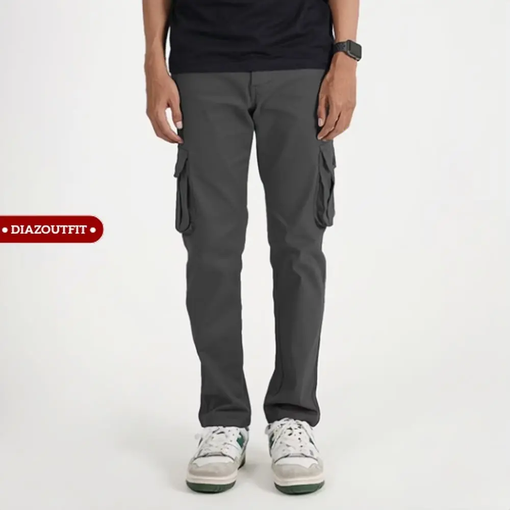 Diazoutfit - CELANA CARGO PANJANG PRIA UKURAN 27-38 PREMIUM QUALITY SLIMFIT COWO SKINNY POLOS COWOK Casual Katun Nyaman Santai Tebal Kantong Hitam