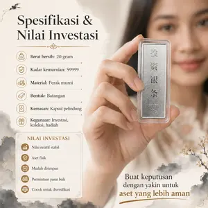 nvestasi Perak 20g S9999 Harga Ekonomis Bernilai Tahan Lama Batang Perak Murni untuk Lindungi Aset dan Masa Depan Finansial