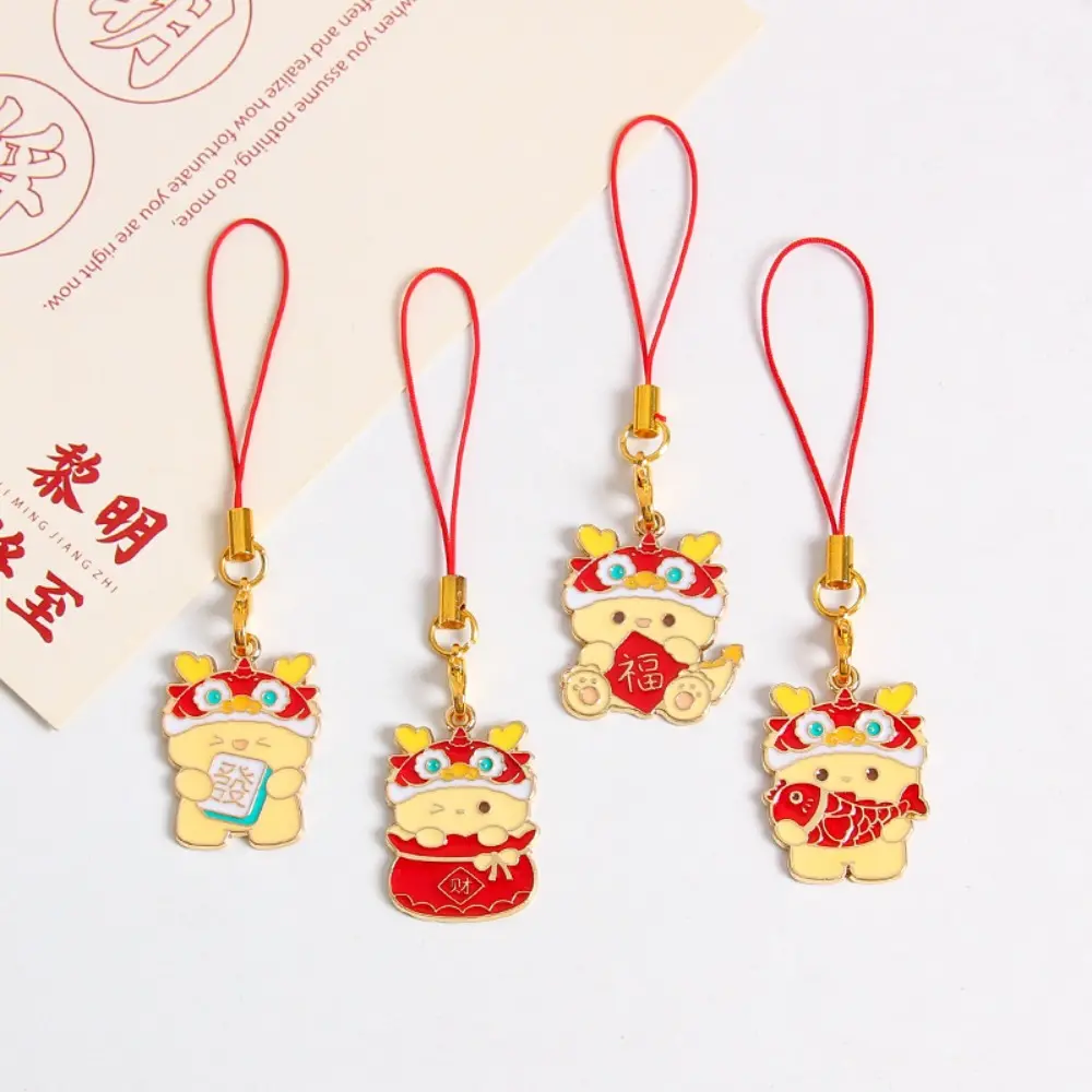 Key Ring 2024 New Year Cartoon Dragon Phone Chain Chinese Zodiac Dragon Year Phone Charm Alloy Charms Keychain Dragon Phone Lanyard Backpack