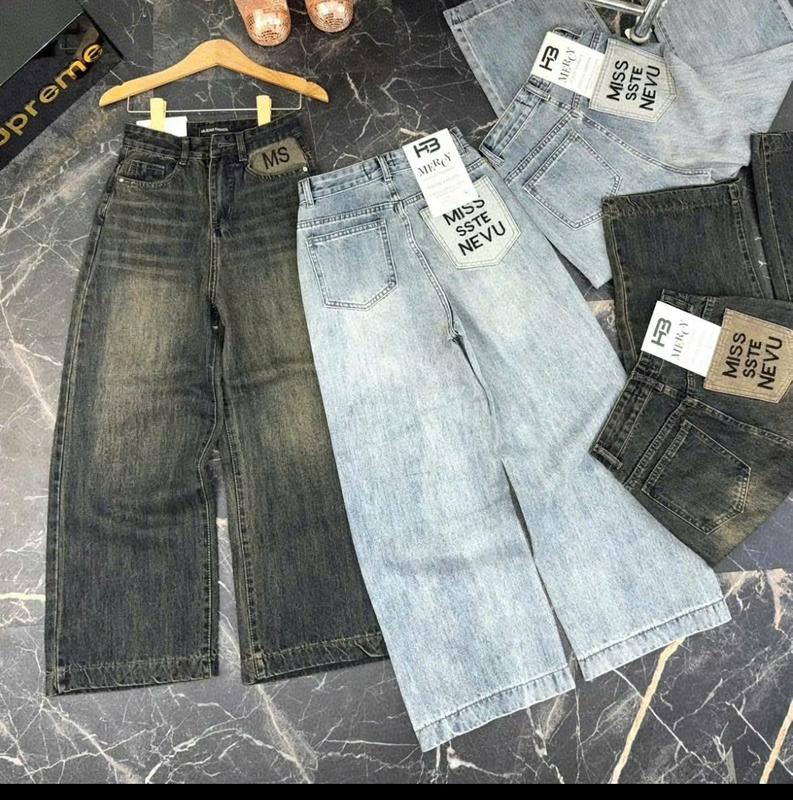    Lẻ+ Combo 2 quần   Dài 89-94cm Jean ống rộng nữ Quần bò ống suông Thêu MISS chữ nổi sang chảnh - Jean mềm tôn dáng 