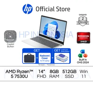 Laptop HP AMD Ryzen 5 Radeon 8GB RAM 512GB SSD Silver / Gold Windows 11 Home 14 Inch Garansi 2 Tahun Official [Exclusive Free LocknLock]