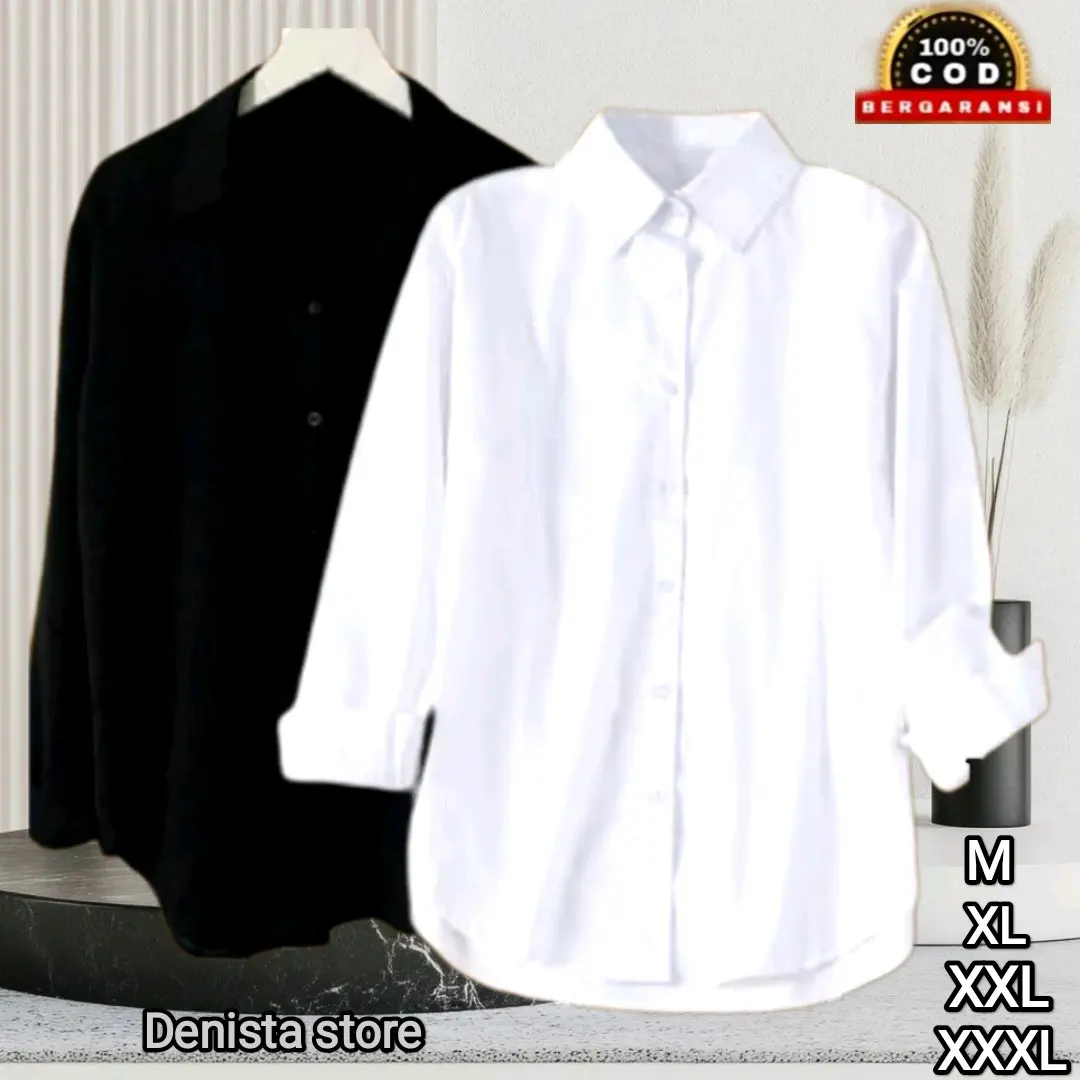 kemeja Kerja Wanita Lengan Panjang Kantor Putih Polos Formal. oversize