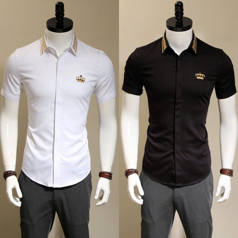 Áo sơ mi nam ngắn tay SMN-22 quảng châu phối họa tiết cao cấp chất vải lụa mango mềm mịn dày dặn thiết kế trẻ trung năng động SMN-12 NEWSTORE Menswear Shirt