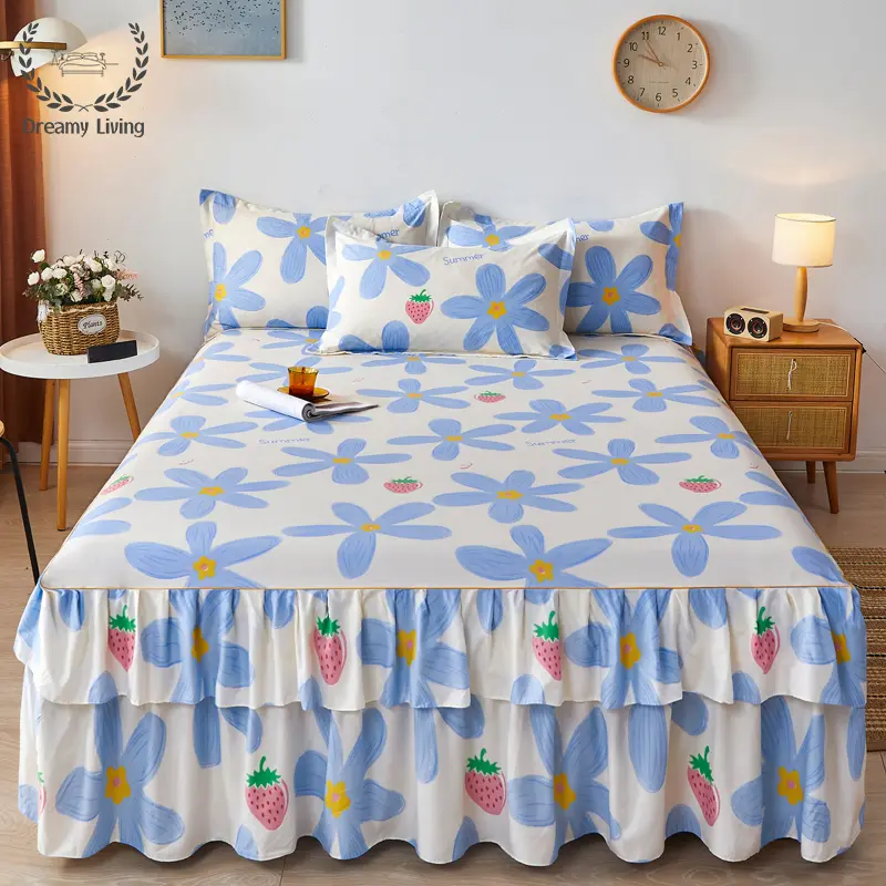 Dreamy Living Multi-patterned Bedsheet With Bed Skirt,Breathable Bedsheet With Lace,Comfortable Mattress Protector 9 Colors