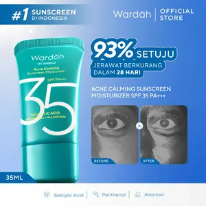 WARDAH UV Shield Acne Calming Sunscreen Moisturizer SPF 35 PA untuk komedo jerawat dan bekas jerawat kulit berminyak tekstur gel ringan mudah meresap - Skincare