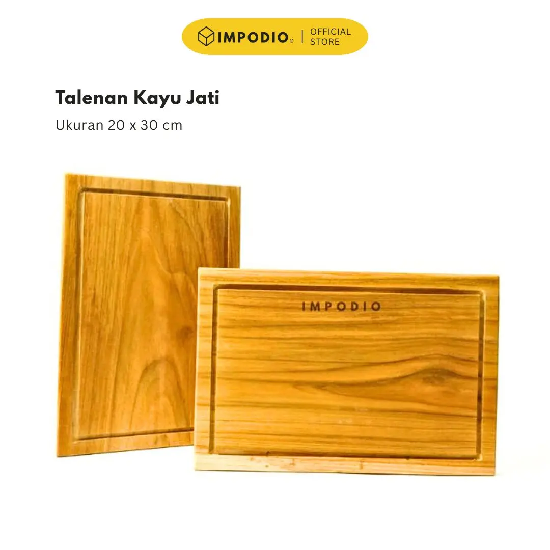 IMPODIO Talenan Kayu Jati Asli 20x30 cm | Multifungsi untuk dapur dan kreasi konten visual | Ideal sebagai alas potong bahan makanan alas saji hidangan atau properti foto estetik | Terbuat dari kayu jati premium | Cutting board kayu properti fotografi