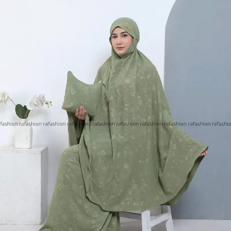 Ra Fashion - Mukena aqila Dewasa Embos crinkle Airflow Syar'i Penutup Dagu Motif Bunga Mewah Cantik Nyaman Panjang Atasan Traveling Beli Lokal 1