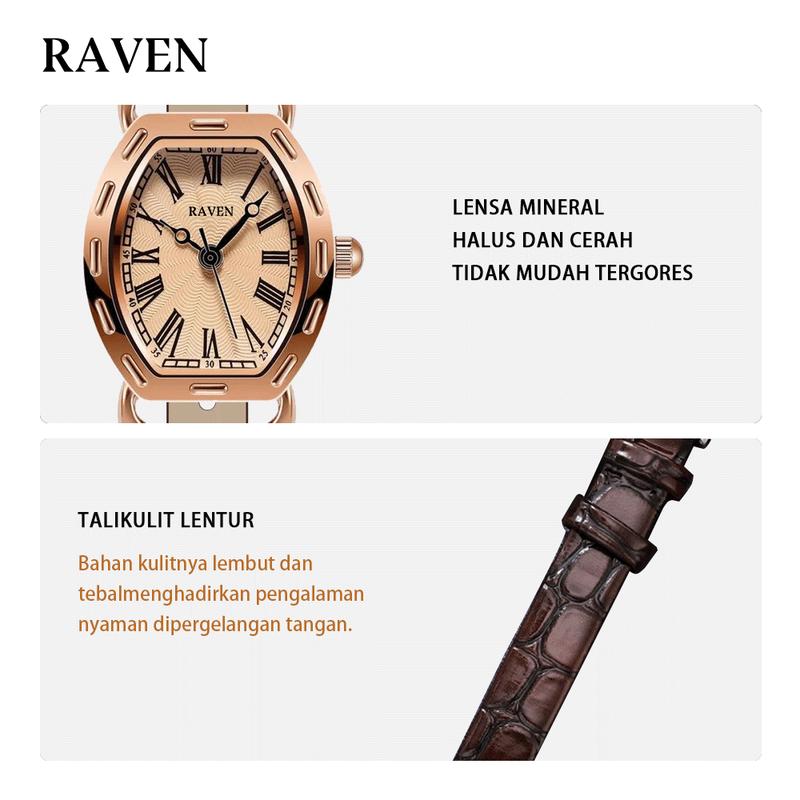 Product Introduction of RAVEN Jam Tangan Wanita Anti Air Kuarsa Antik Kasual Tali Kulit Jam Tangan Cewek Original 10