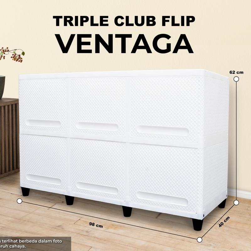 CLUB Triple Flip Cabinet Susun 2 - Lemari Plastik Pintu Geser - Lemari Laci Plastik Minimalis - Lemari Penyimpanan Serbaguna - Laci Penyimpanan Serbaguna - Lemari Plastik Multifungsi - Lemari Laci Plastik Club Furniture 8