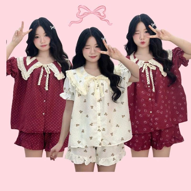 [xả kho hè] ngủ nữ tiểu thư bèo vải đũi bông mây mùa hè mặc đi ngủ mát mẻ thoải mái Women Quần Ngủ Áo Ngủ Cotton