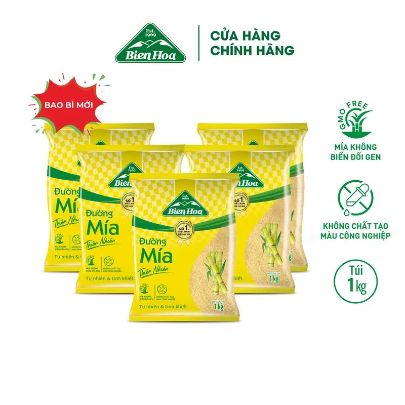 [Túi 1Kg] Combo 5 túi  Đường mía thiên nhiên Biên Hòa 1kg/túi
