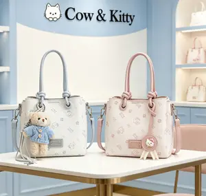 Cow Kitty Tas Bucket Mini - Gaya Korea Imut dengan Aksen Pastel Pink