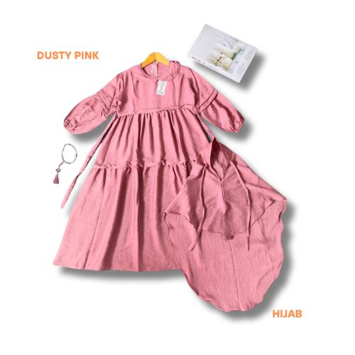Gamis muslimah anak perempuan latifa Polos linen usia 3 - 12 tahun Gamis free kerudung anak 5