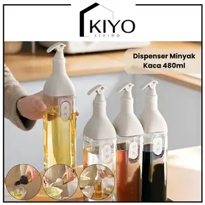 KIYO Dispenser Botol Minyak Kaca 480ml Anti Tumpah Estetik Korean Style ׀ Botol Minyak Tuang Aesthetic ׀ Botol Minyak Tutup Automatic ׀ Botol Minyak Kaca Tebal Foodgrade ׀ Botol Minyak Sauce Vinegar Kecap