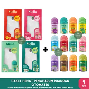(KHUSUS PULAU JAWA-BALI) PAKET HEMAT STELLA MATIC BOX SET + STELLA REFILL MATIC - Pengharum Ruangan Tinggal Pakai