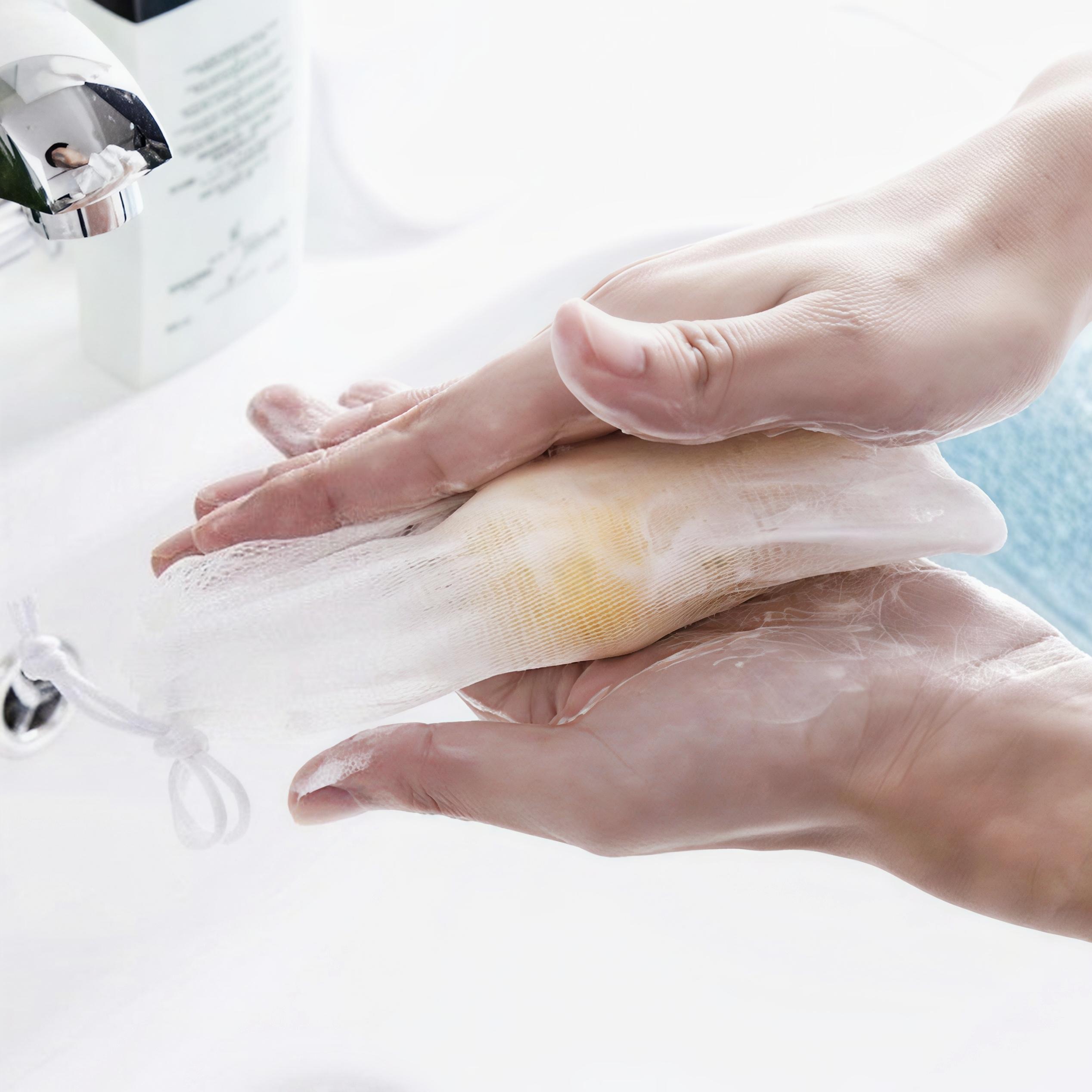 Jaring Pembusa Sabun Dua Lapis Tebal Ultra Halus untuk Sabun Gelembung Cuci Muka dan Mandi Kantong Jaring Serbaguna untuk Kulit Sensitif - Telinga, Alis