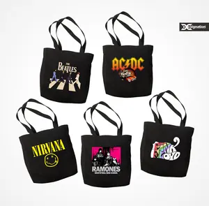 Designation - Totebag Kanvas Besar Hitam tebal Unisex / Totebag Tas Bahu Band Musik Beatles ACDC