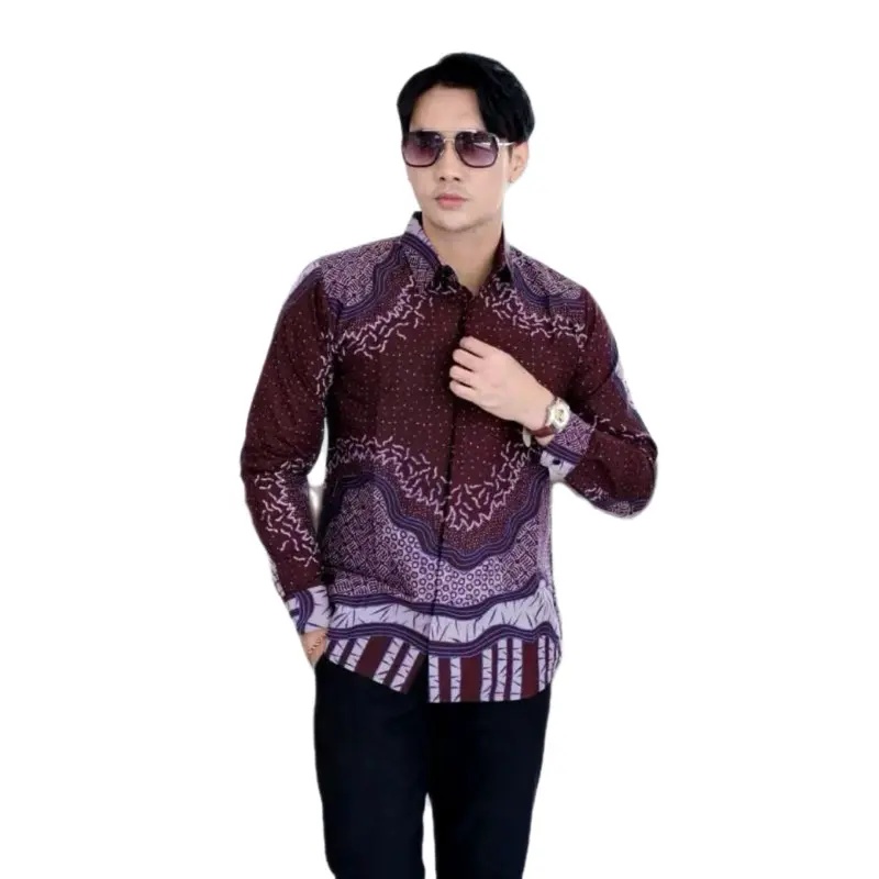 Kemeja batik lengan panjang pria dewasa bahan katun baju kantor 0