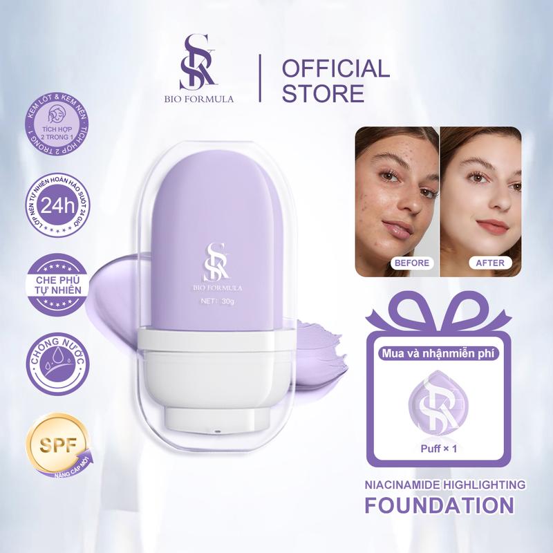 SKS BIO FORMULA Kem Lót Kem Nền ánh Niacinamide Đổi Màu Trang Điểm Mặt Lâu Trôi Che Khuyết Điểm Kem Nền Dạng Lỏng Làm Trắng Để Sử Dụng Trên Khuôn Mặt Kem nền lười