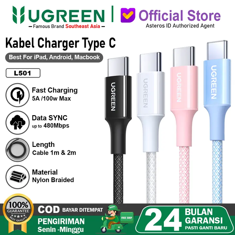 Kabel Data UGREEN USB Type C To Type C PD 5A 100W Fast Charging 1
