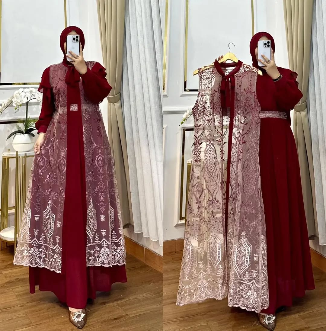 Gamis Brukat Lyf Model Terbaru Free Belt Gamis Lebaran Wanita 2025 Dress Kondangan Wanita Warna Burgundy Gamis Burgundy Gaun Pesta Mewah Ceruty Maxi Muslim Lebaran Dewasa Syari Gamis Ld 120 Panjang Hitam Army Nyaman Cantik Bunga Garis Balon
