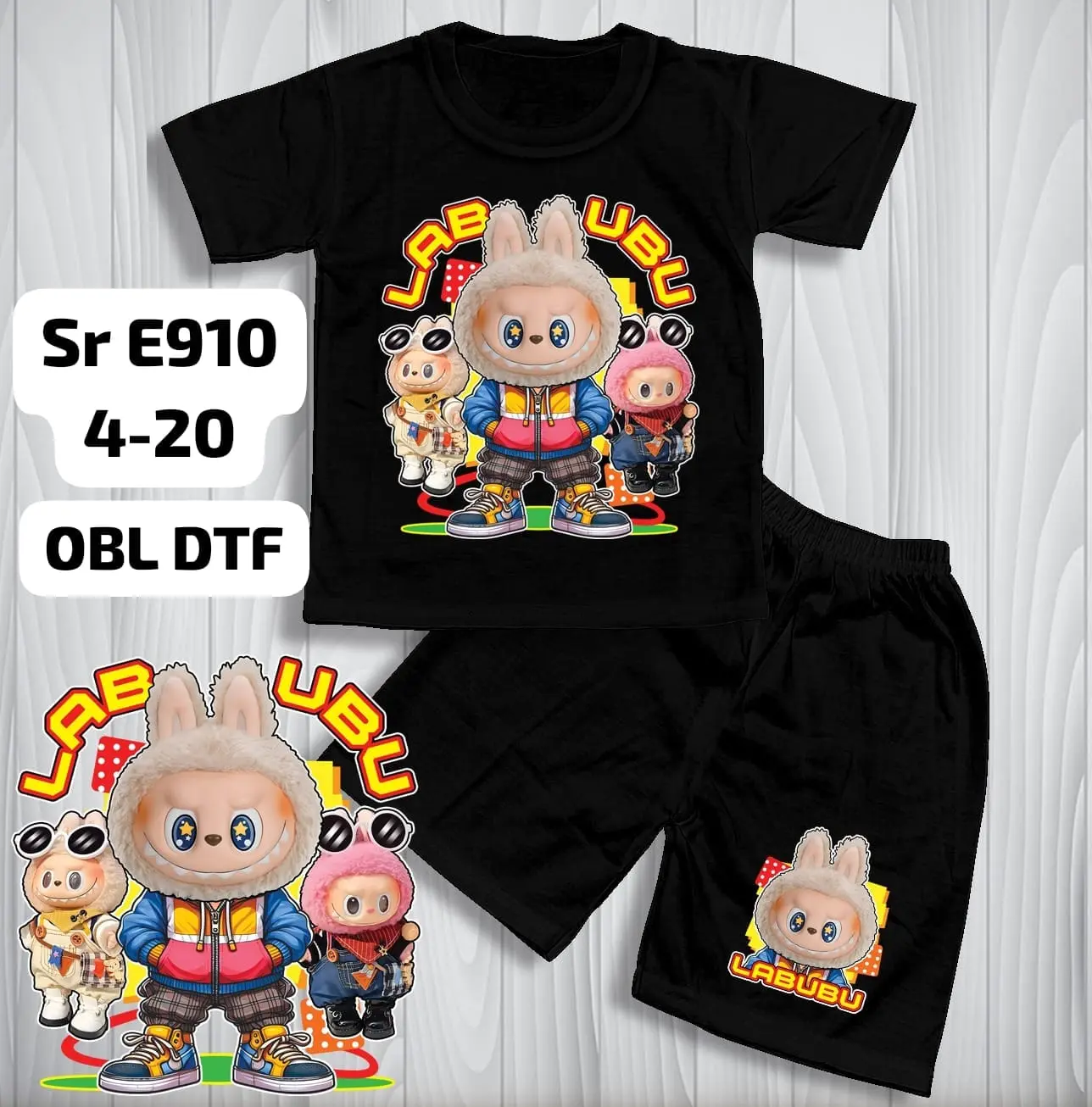 Setelan Labubu Viral Terbaru Anak Laki Laki usia 2-10 Tahun Baju Stelan Cowok labubu Katun