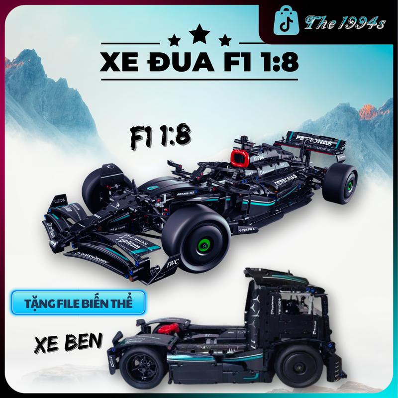 T027 BẢN TĨNH Mô hình lắp ghép 2IN1 xe đua F1 M.ec tỷ lệ 1:8 màu đen-Bộ Lắp Ráp Tháo Lắp Đồ Chơi Toy