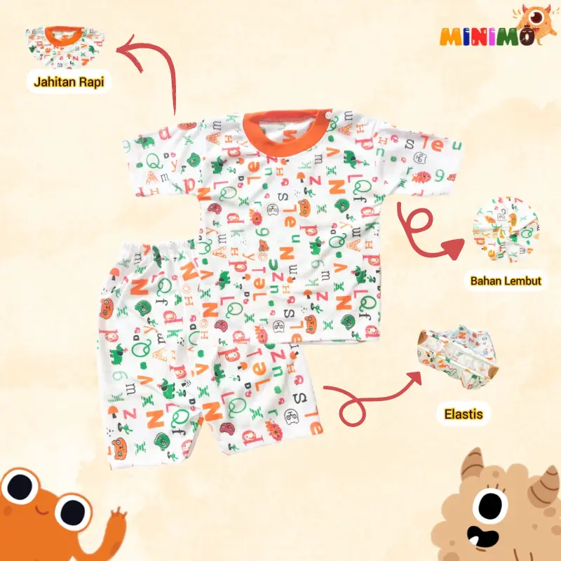 BAJU BAYI 0 - 6 BULAN KANCING BAHU | BAJU TIDUR BAYI MOTIF HURUF| BAJU TIDUR ANAK| BAJU TIDUR BAYI MOTIF ALPHABET| BAJU BAYI BARU LAHIR