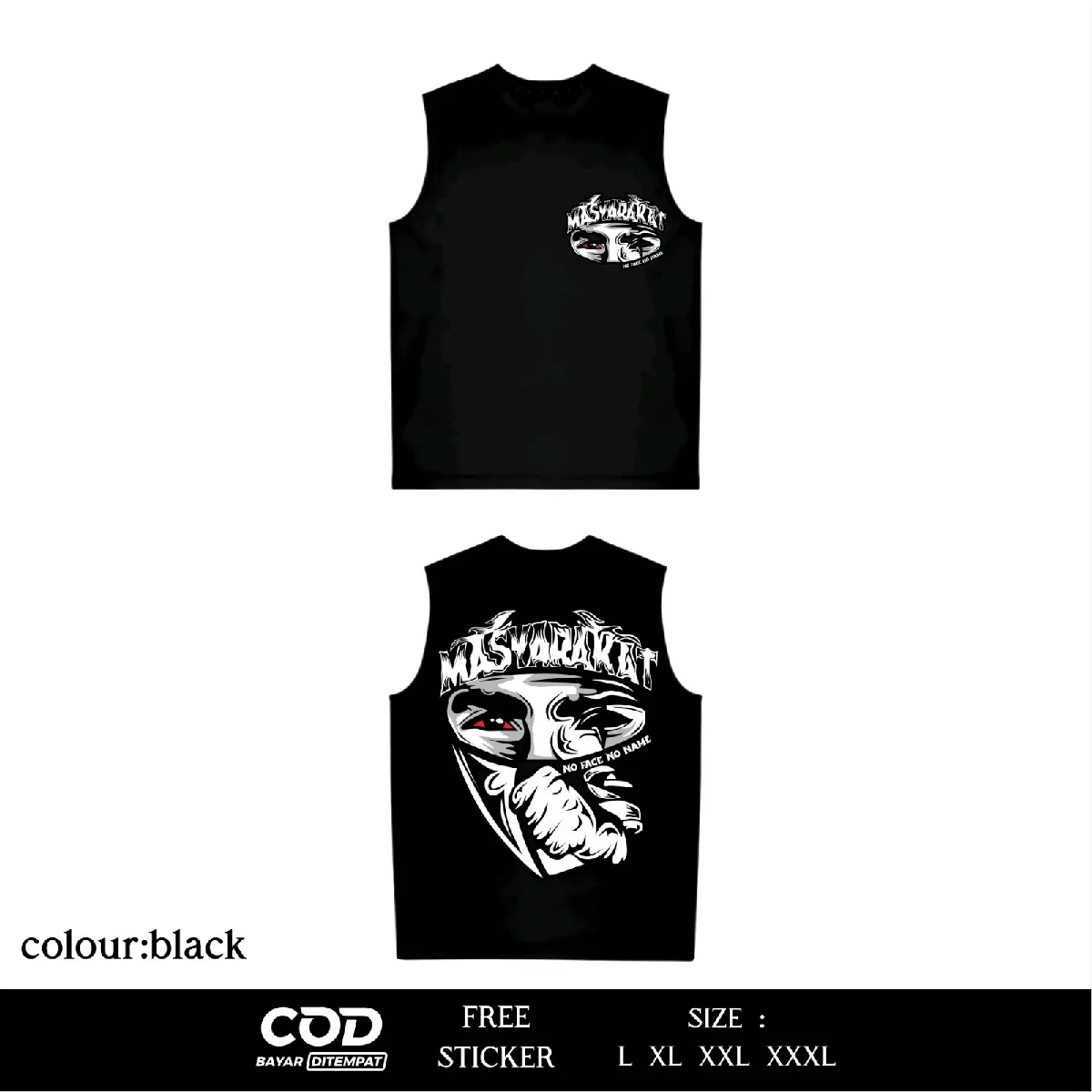 Kaos Singlet Netral Masyarakat No Face No Name Sablon DTF Anti Luntur by Inzavibe