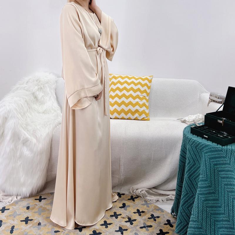 Solid Color Muslim Dresses for Women Satin Abaya Large Multi Color Sardine Abaya Long Sleeve Dress Women's Islamic Clothing Terno Muslim Outfit  Long Dress for Muslimah TUTU 4