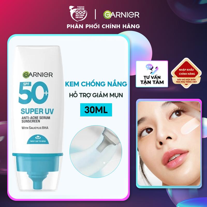 Kem Chống Nắng Phổ Rộng Hỗ Trợ Giảm Mụn Garnier Super UV Anti-Acne Serum Sunscreen SPF50+ PA++++ 30ml