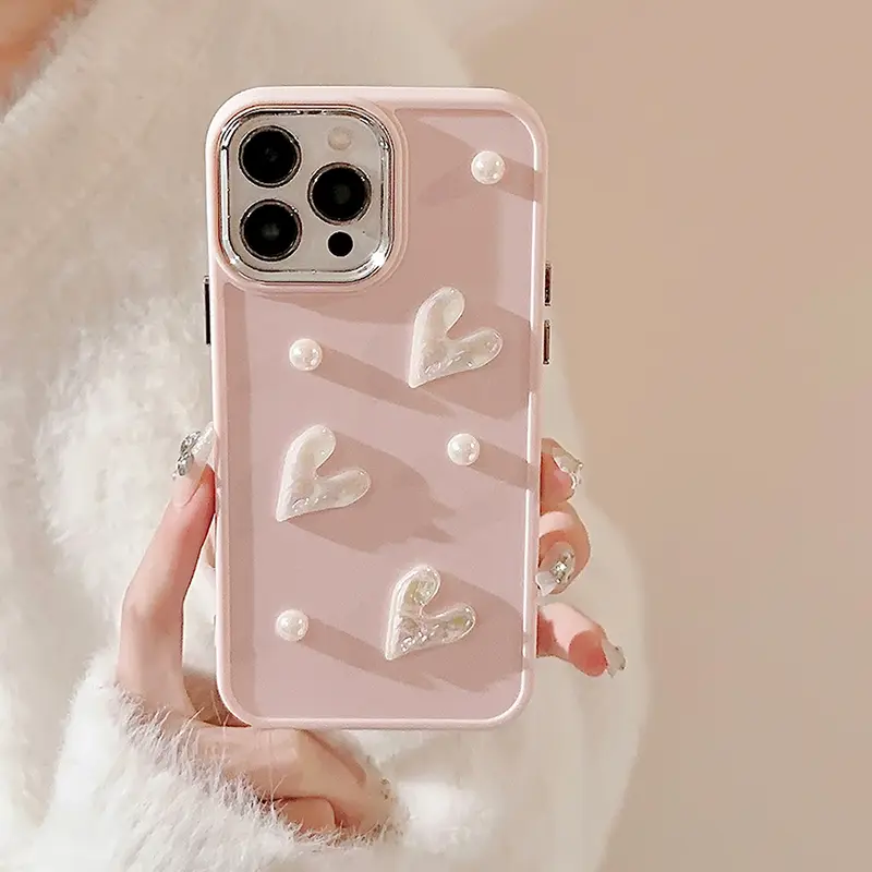 Cute 3D Love Heart Pearl Design Protection Case Slim Soft TPU Shockproof Protective Cover for iPhone 2