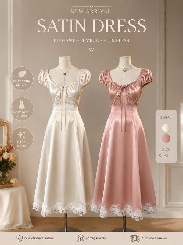 Đầm lụa dáng dài phối chân ren thiết kế basic sang trọng - SATIN DRESS