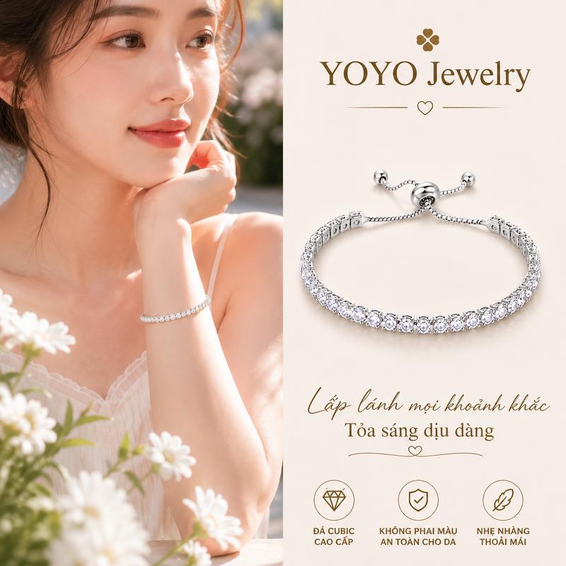 Vòng tay rút kéo nữ JINIANRI đính đá zircon, thiết kế rút kéo có thể điều…