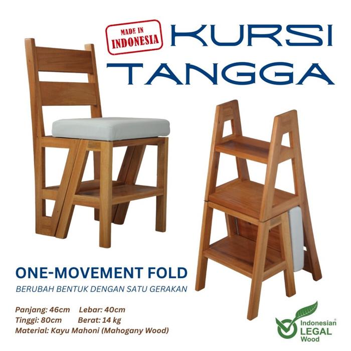 Gambar Kursi Tangga Lipat (2 in 1) - PORTABLE Kayu Chairs Furniture dari Maranatha Handicraft Kota Cirebon Tokopedia