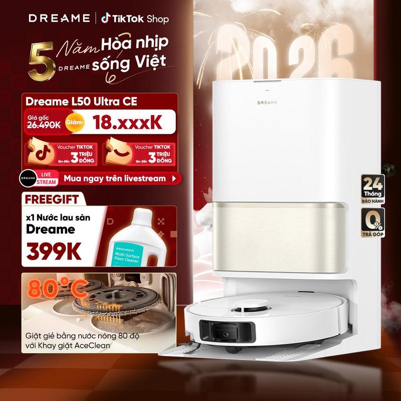   TẶNG NLS 1L  Dreame Robot Lau Sàn Hút Bụi L50 Ultra CE Máy Hút Bụi Tự Làm Sạch Phiên Bản Quốc Tế Hàng Chính Hãng Bảo Hành 24 Tháng 