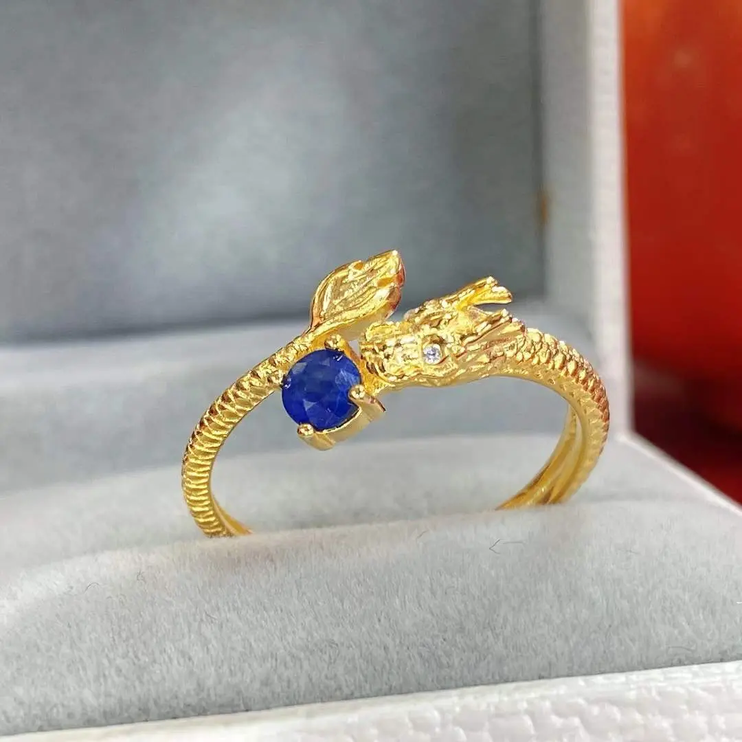 New Sapphire Ring Dragon shaped design natural sapphire ring