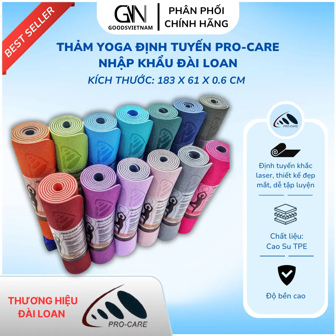 Thảm Yoga Định Tuyến Đài Loan PRO-CARE Cao Su TPE 6mm Siêu Bám Tay - Thảm Yoga Tiêu Chuẩn Phòng Tập