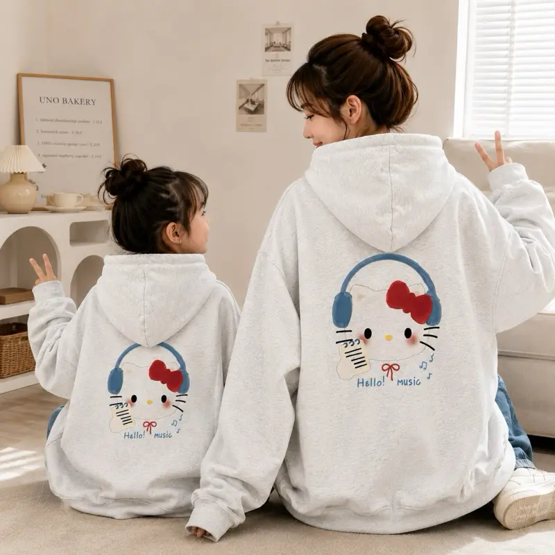 Áo Hoodie Nỉ Bông From Rộng Nữ Szie Cho Người Lớn Và Trẻ Em  In (Hello Music)