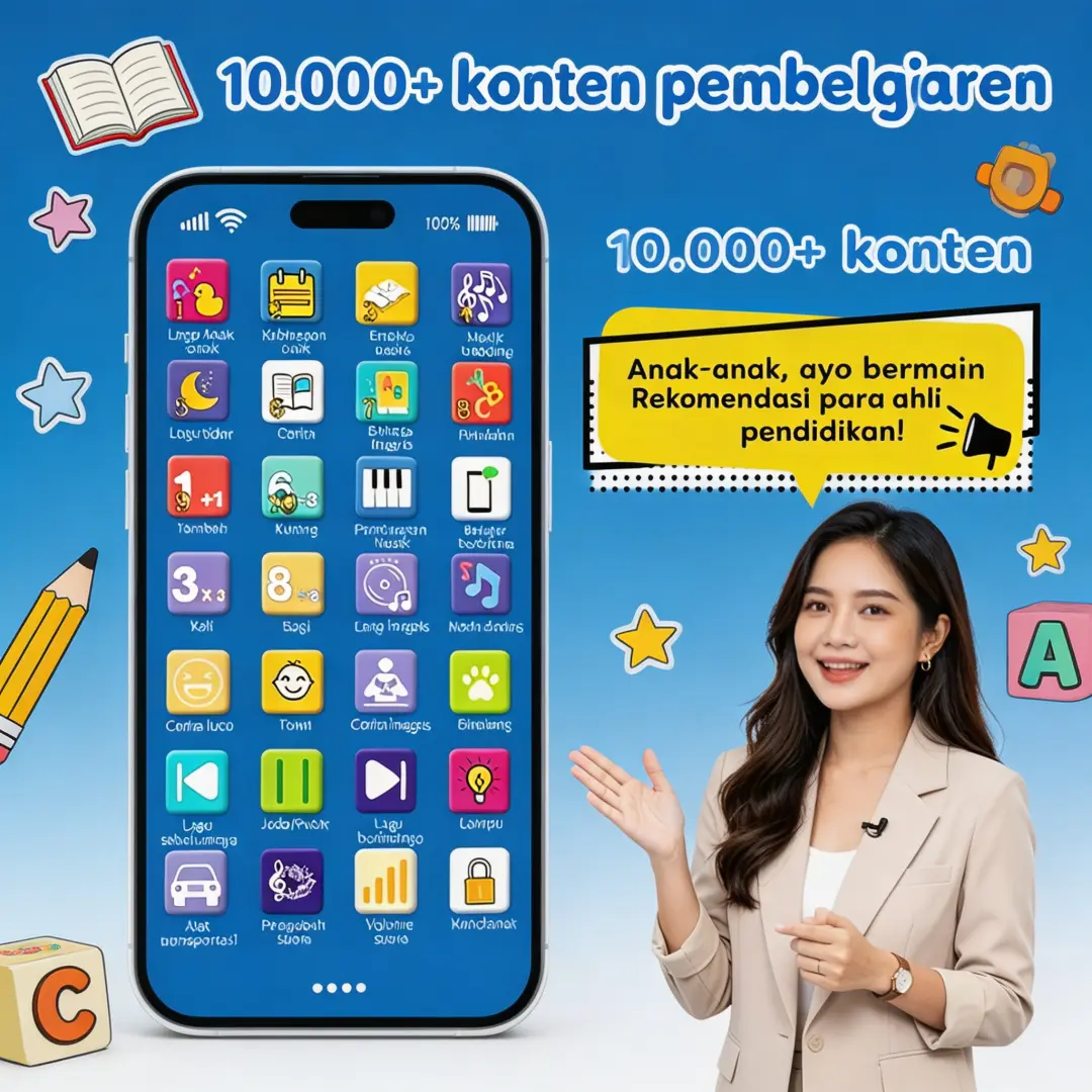 hp edukasi untuk anak2 Ponsel Pendidikan Anak yang Bisa Dimainkan Seharian - Konten Lagu, Cerita, Puisi, Bahasa Inggris, Matematika, Panggilan Simulasi, Lampu Menarik, Suara Jernih, Anti Bosan untuk Anak Aktif