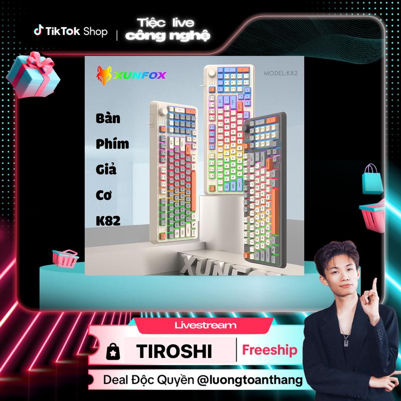 Tiroshi x Luongtoanthang712 Bàn Phím Giả Cơ Có Dây K82 Led RGB 7 Màu Cực Đẹp Gõ Cực Êm Dùng Cho Chơi Game Văn Phòng ban phim