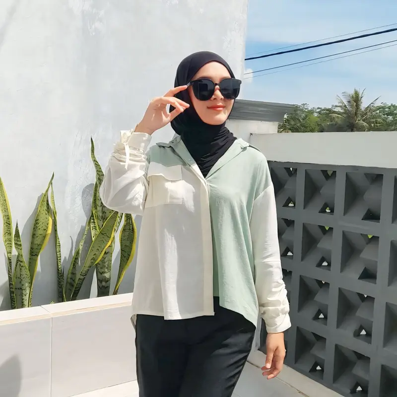 KEMEJA MINORI - YERCYBRY / Kemeja Two Tone / Kemeja Linen Baby Corduroy BW / Kemeja Blouse Serut / Kemeja Kekinian / Kemeja Corduroy / Kemeja Tali Serut Fit Panjang 0