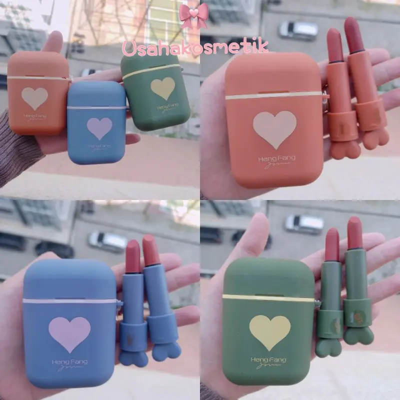 LIPSTIK KOREA KEMASAN AIR PODS /Lipstick 2 in1 Hengfang cute Girl