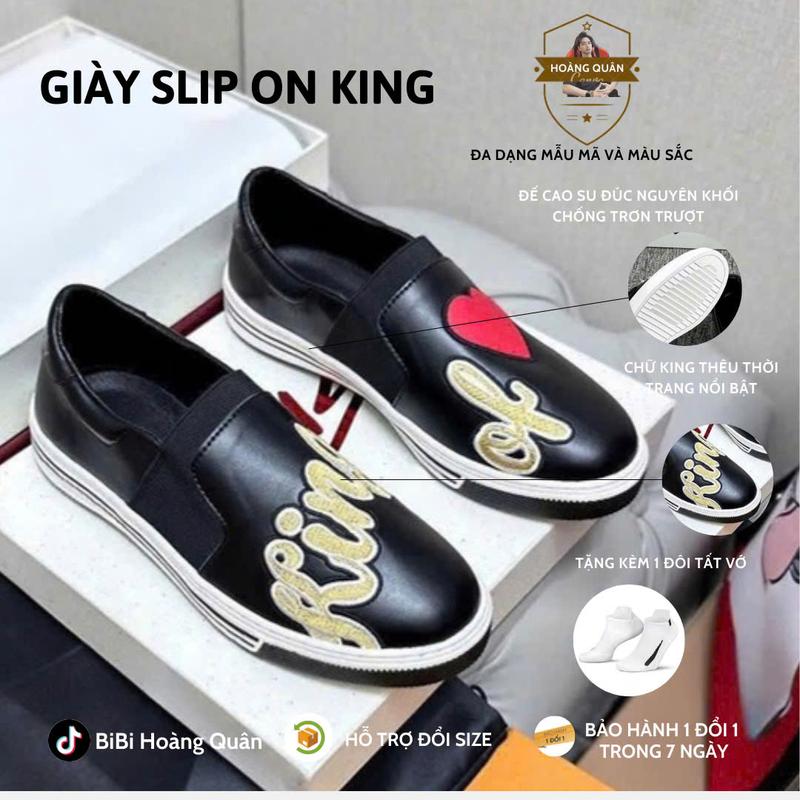   TẶNG KÈM TẤT  Giày Slipon King Of Love Chữ Thêu Thời Trang HOT Shoes 