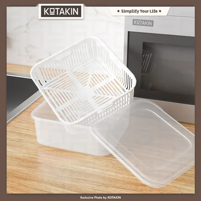 Tempat Sayur Kotak Penyimpanan Buah Saringan Tirisan Cucian Sayur Box Storage Kulkas Serbaguna 3