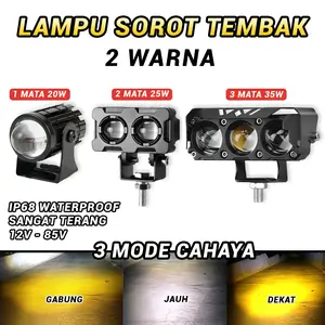 COD Lampu Tembak Sorot LED Laser 1 2 3 Mata 20W 25W 35W WATT 2 WARNA Lampu Tembak Kendaraan Motor Mobil SQL DC 12-85V Volt 25 Watt Dekat Jauh High Low Super Terang Waterproof Body Besi Car Kabel