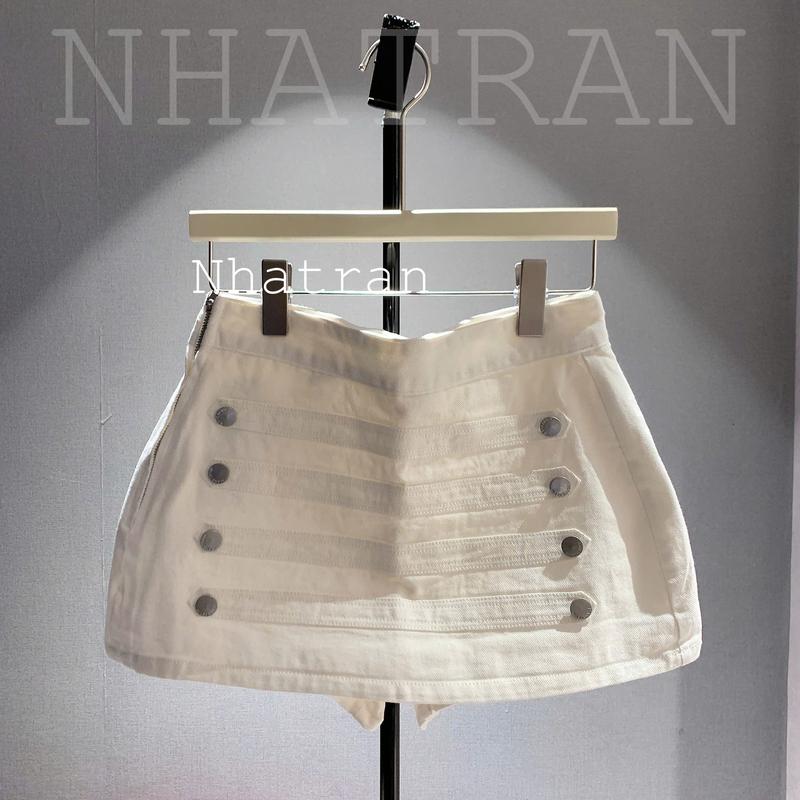 (LƯNG THẤP) Chân váy jean phom ngắn 30cm chữ kiểu nút Denim cotton có lót bảo vệ DD122