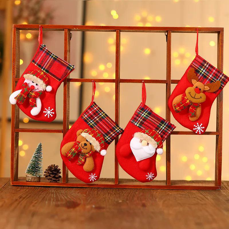 Product Introduction of New Christmas Stockings Christmas Tree Decoration Ornaments Pendant Small Boots Children New Year Santa Claus Gift Socks 22